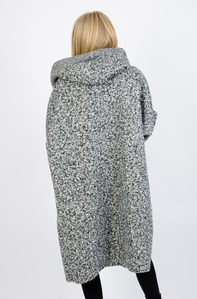 Szary płaszcz Oversize z kapturem 