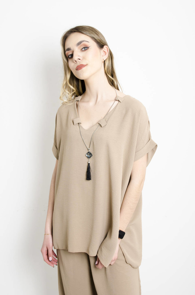 KOMPLET BRĄZOWY Z OZDOBNYM WISIORKIEM