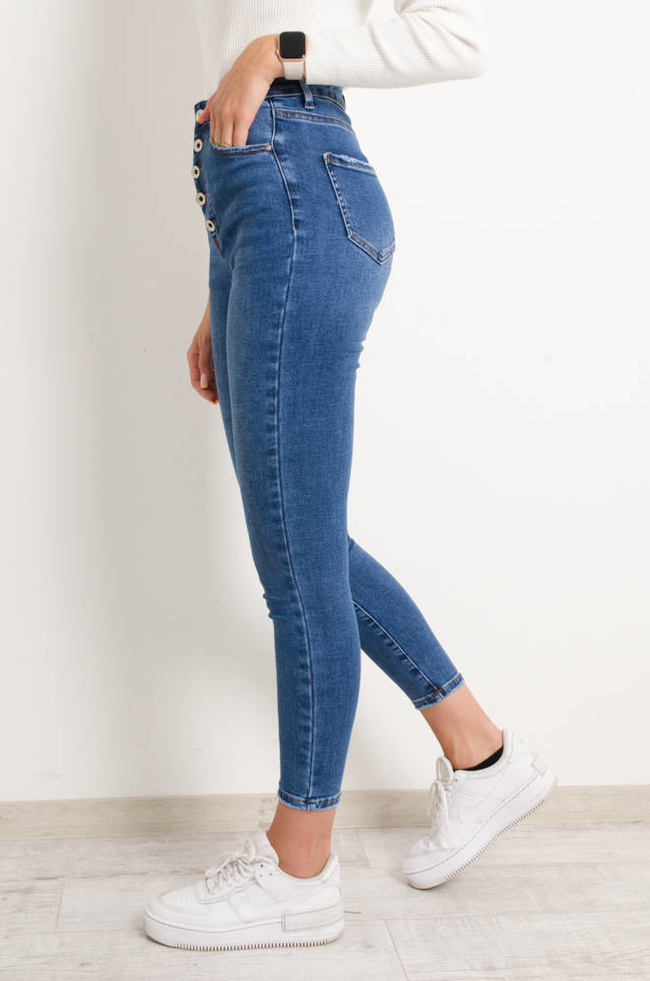 SPODNIE JEANSOWE Z GUZIKAMI- BARDZO WYSOKI STAN