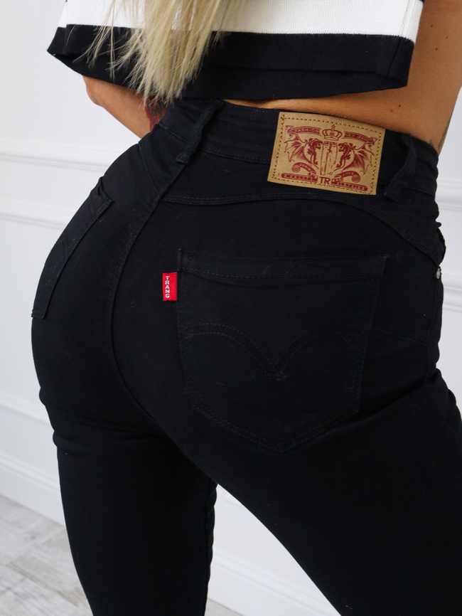 CZARNE SPODNIE PUSH UP Z WYSOKIM STANEM