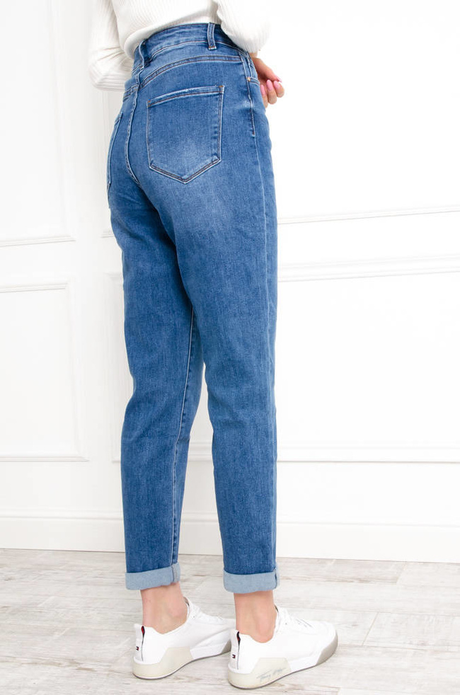 SPODNIE JEANSOWE MOM STRETCH Z WYSOKIM STANEM- NIEBIESKIE