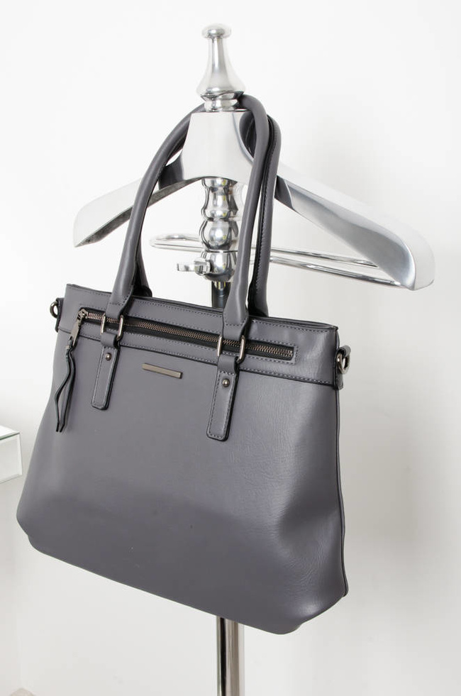 SZARA TOREBKA Z IMITACJI SKÓRY TYPU SHOPPER