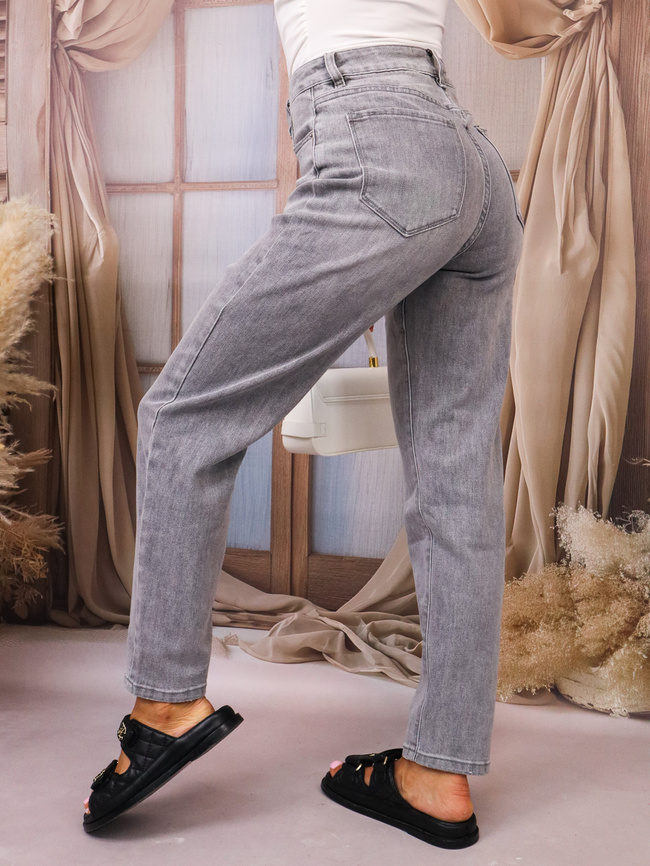 SPODNIE JEANSOWE- MOM STRETCH- SZARE