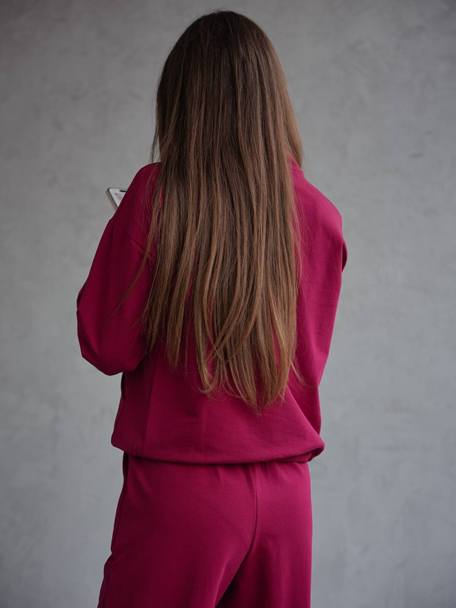 KOMPLET BAWEŁNIANY BLUZA Z SZNURKAMI+SPODNIE- BORDOWY