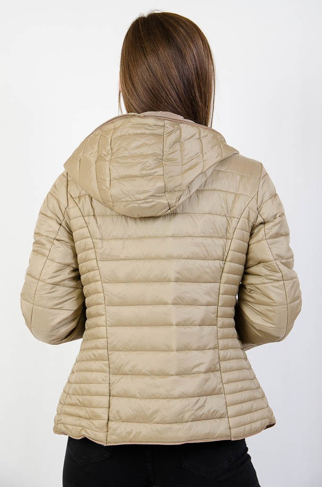 Beżowa pikowana kurtka z kapturem
