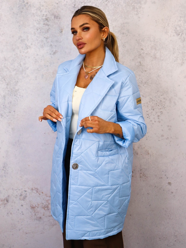 PIKOWANY PŁASZCZ ZAPINANY NA ZŁOTE GUZIKI- NIEBIESKI