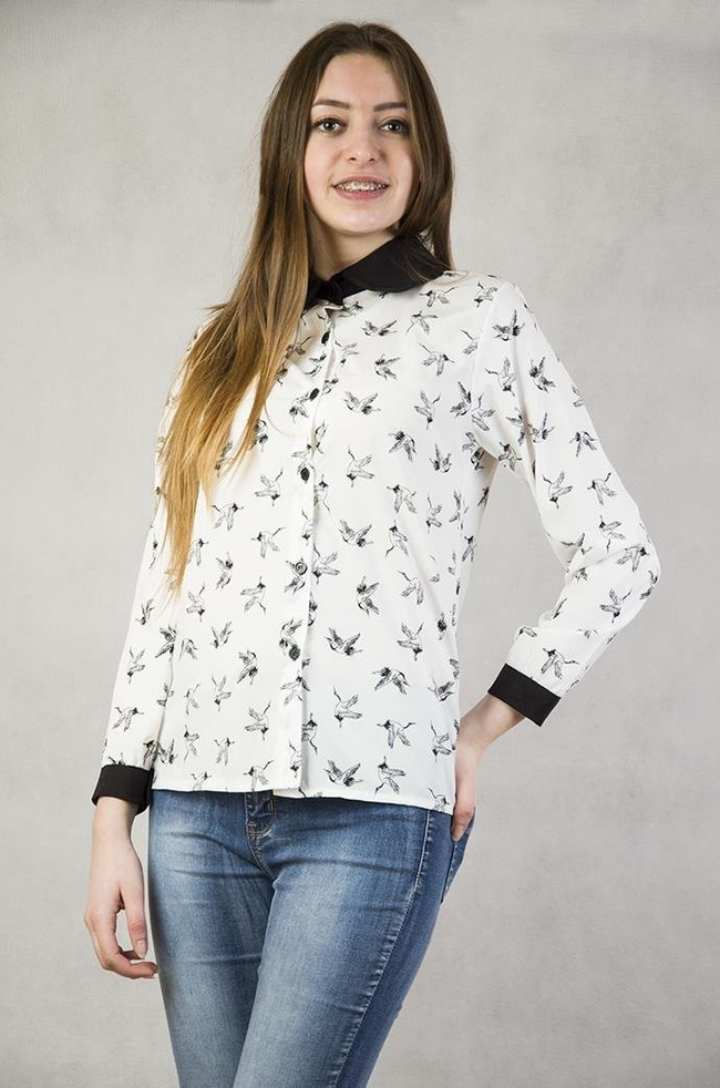 Koszula ekri ze sztampą w czaple