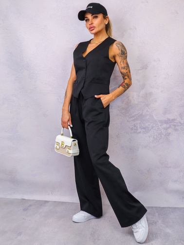 KOMPLET KAMIZELKA+ SPODNIE Z SZEROKIMI NOGAWKAMI- CZARNY