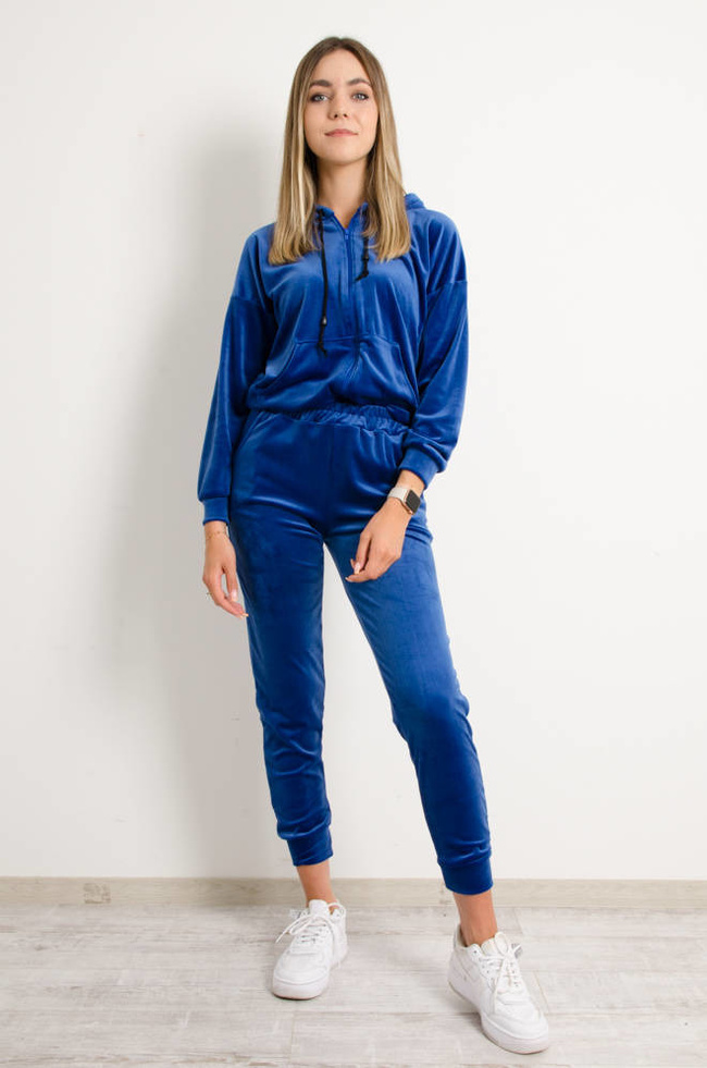 WELUROWY KOMPLET DRESOWY ROZPINANY Z KAPTUREM- GRANATOWY