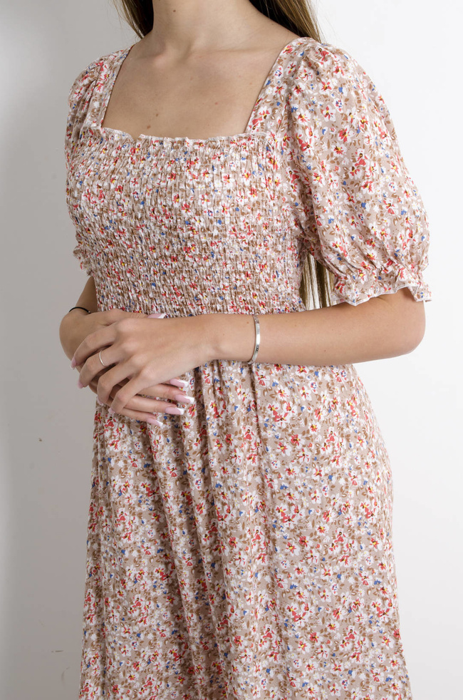 SUKIENKA MAXI W KWIATY - BRĄZOWA