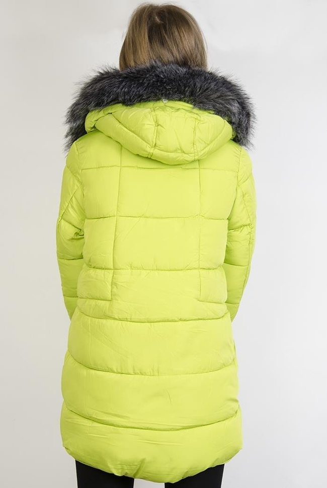 Ocieplana limonkowa asymetryczna kurtka
