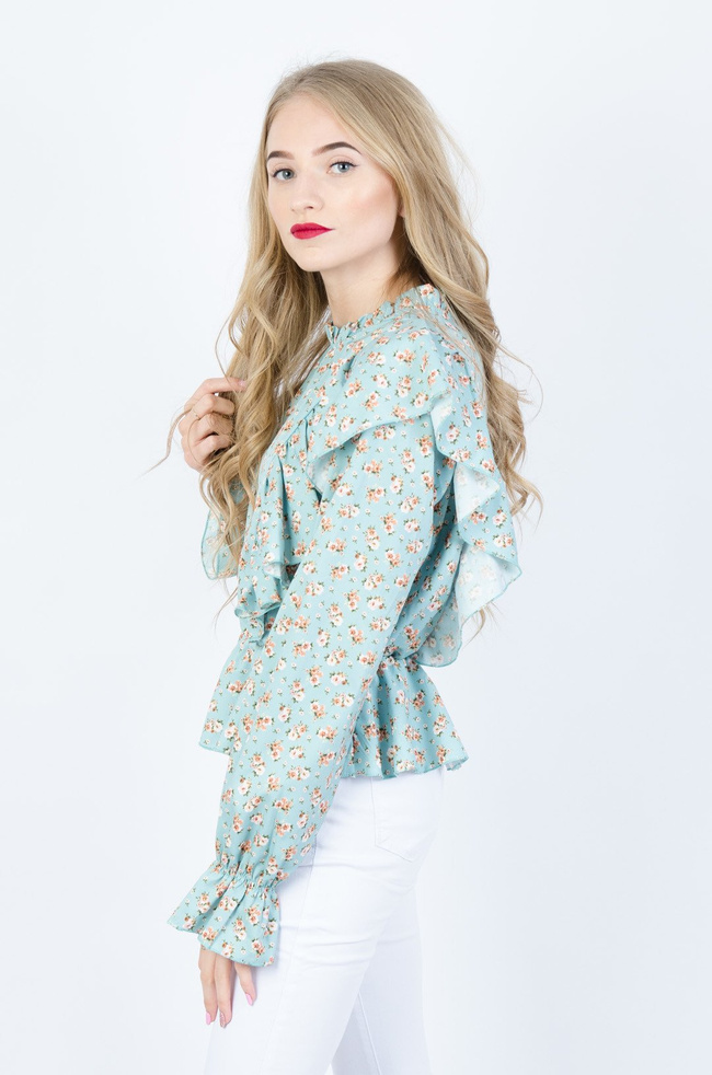 TURKUSOWY TOP W KWIATY