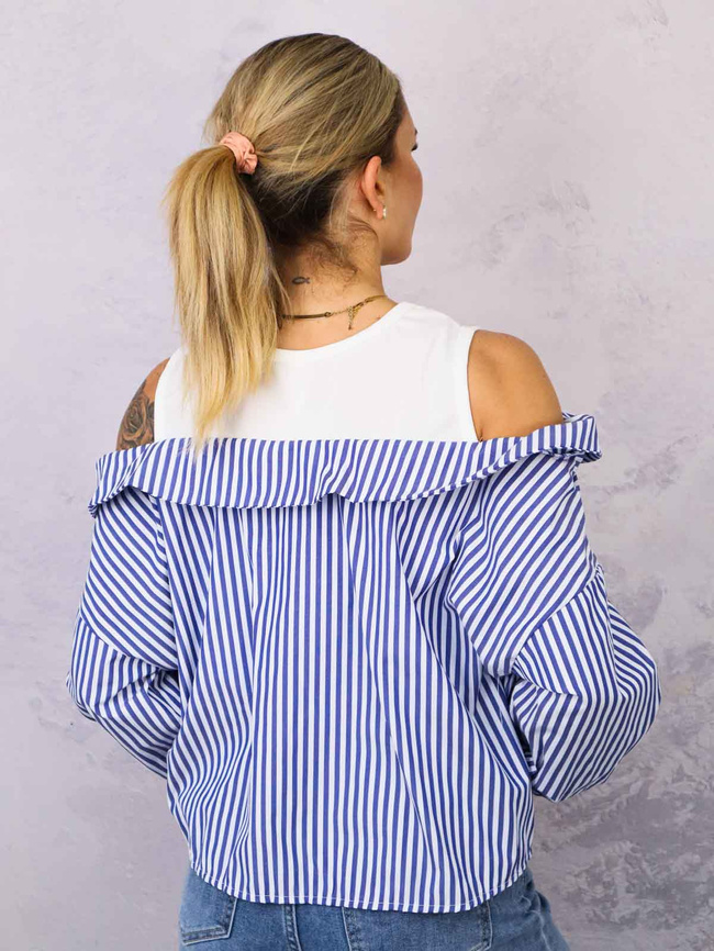 TOP Z KOSZULĄ W PASKI OVERSIZE- NIEBIESKI