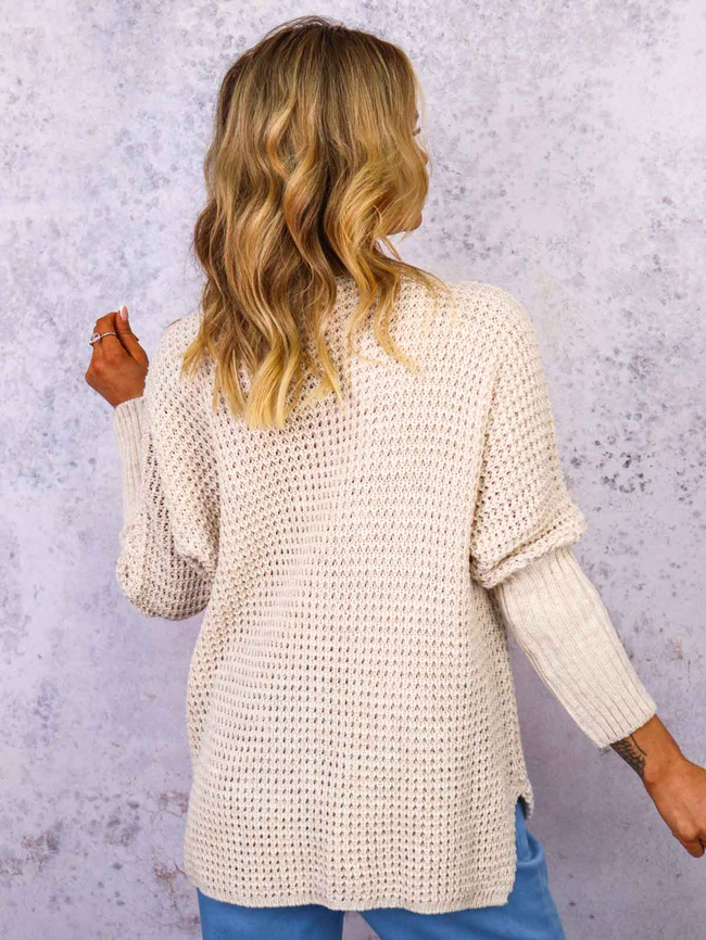 SWETER Z SERDUSZKAMI OVERSIZE- BEŻOWY