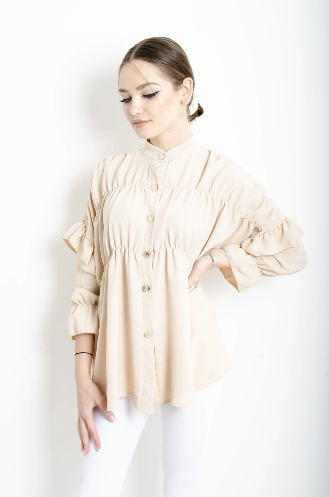 KOSZULA BEŻOWA Z FALBANAMI