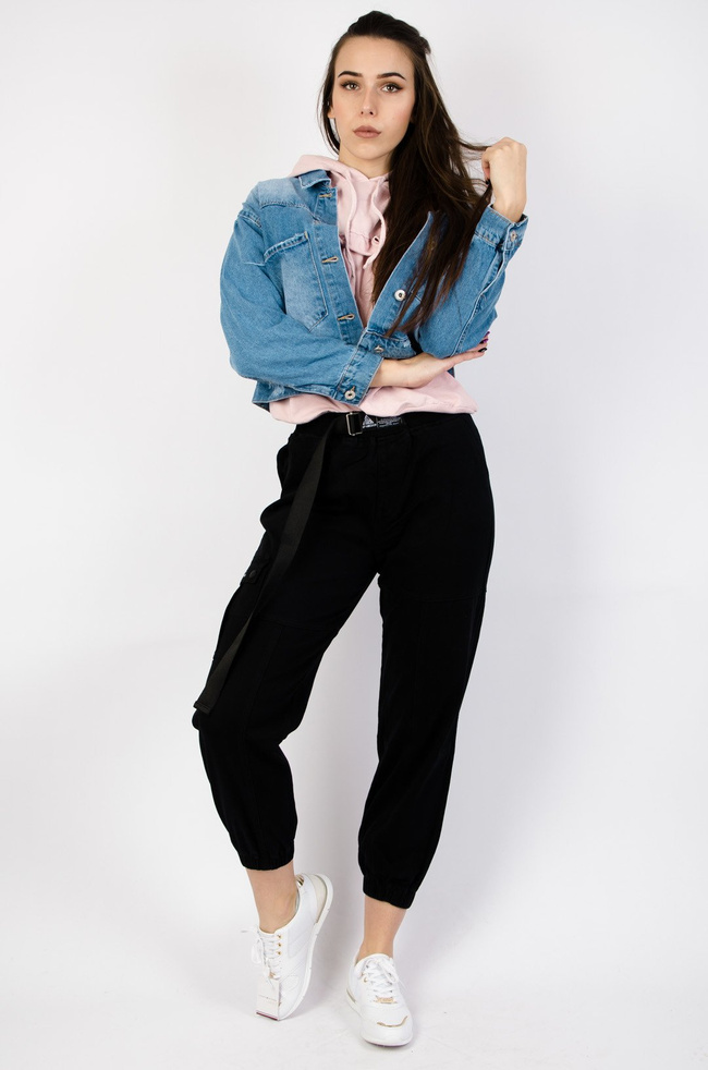 CZARNE SPODNIE TYPU JOGGER Z WYSOKIM STANEM