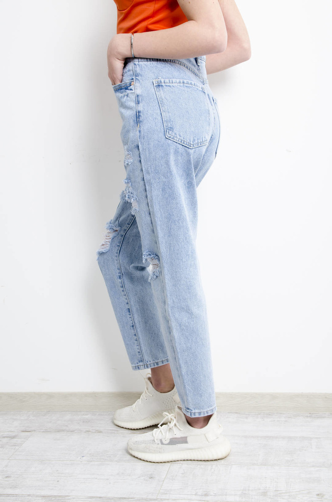 SPODNIE JEANSOWE MOM FIT Z DZIURAMI