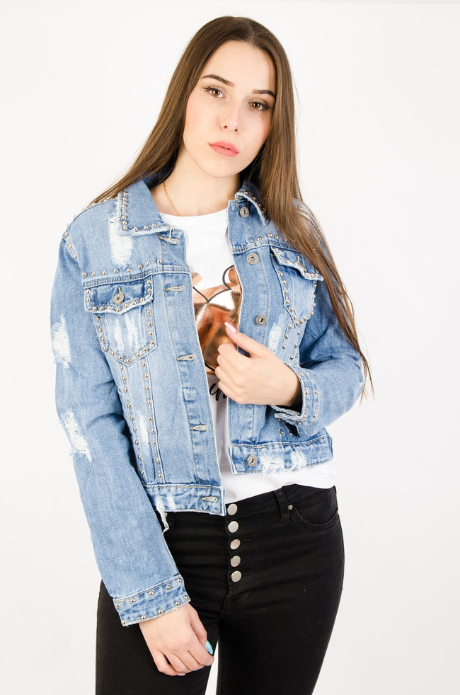 KRÓTKA KURTKA JEANSOWA Z DŻETAMI 