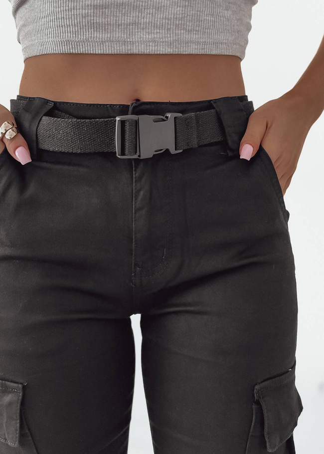 SPODNIE BOJÓWKI Z KIESZENIAMI+ PASEK- CZARNE