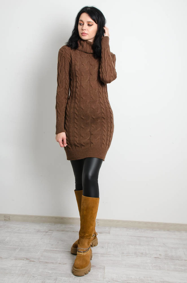 BRĄZOWA SWETERKOWA SUKIENKA Z GOLFEM