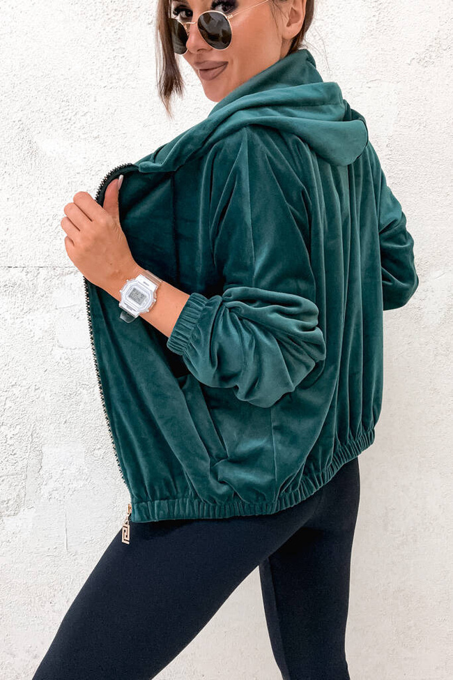 BLUZA ZAMSZOWA Z OZDOBNYM ZAMKIEM- BUTELKOWA ZIELEŃ