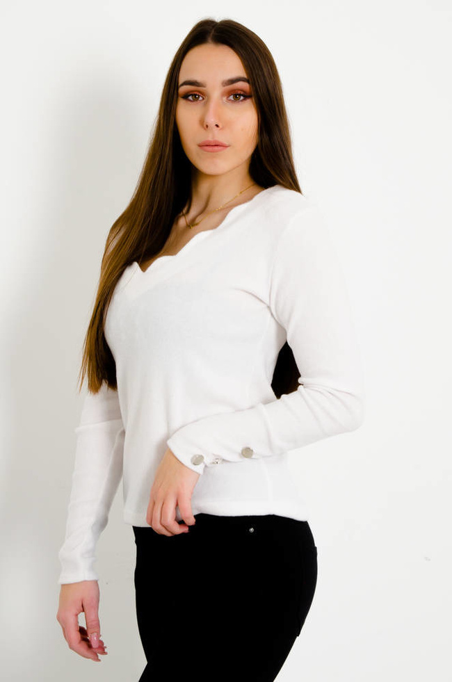 BIAŁA BLUZKA Z OZDOBNYM DEKOLTEM I GUZIKAMI 