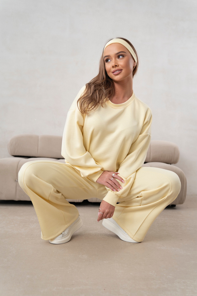 KOMPLET MASEŁKO BLUZA + SPODNIE Z SZEROKĄ NOGAWKĄ- ŻÓŁTY