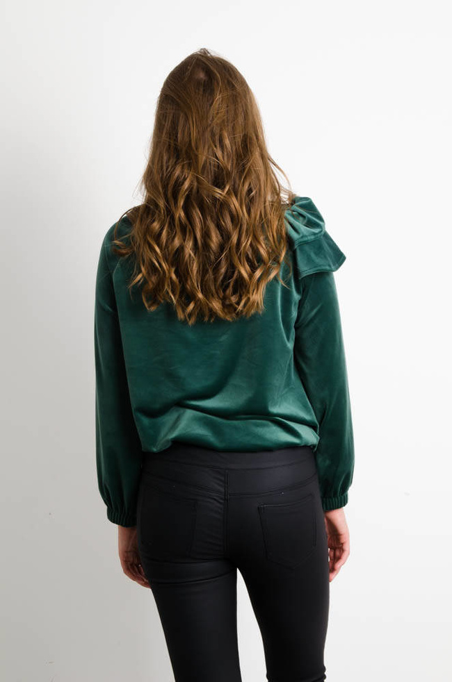 ZIELONA BLUZA WELUROWA Z FALBANKĄ