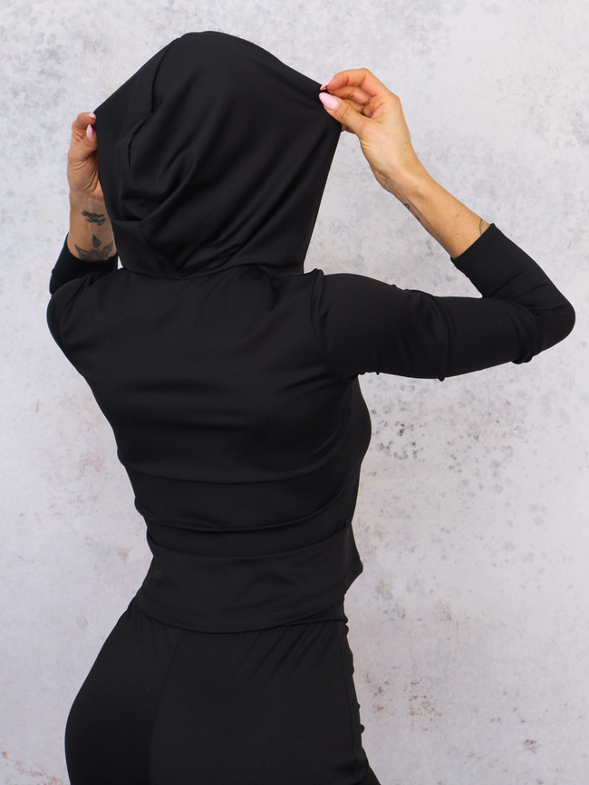 KOMPLET BLUZA ZAPINANA NA ZAMEK+ SPODNIE DZWONY- CZARNY