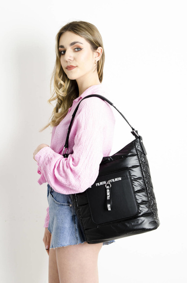 TORBA MATERIAŁOWA PIKOWANA CZARNA- SHOPPER