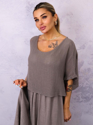 SUKIENKA MIDI Z AŻUROWĄ GÓRĄ- FANGO