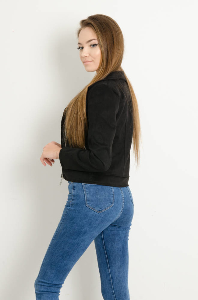 KURTKA PRZEJŚCIOWA RAMONESKA Z IMITACJI ZAMSZU- CZARNA