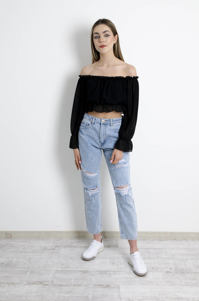 BLUZKA HISZPANKA NA DŁUGI RĘKAW - CZARNA 