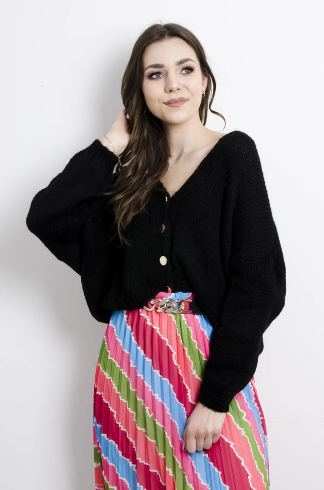 SWETER KARDIGAN ZAPINANY NA GUZIKI- CZARNY