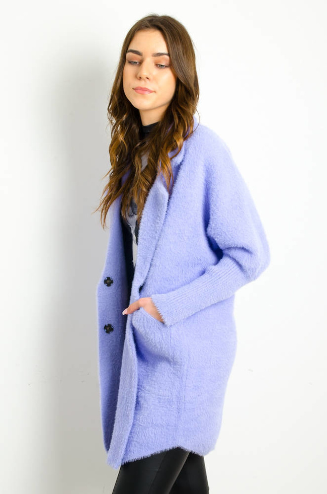 PŁASZCZ DŁUGI WEŁNIANY ALPAKA- JASNO-FIOLETOWY