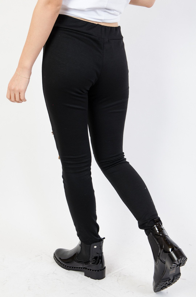 Czarne spodnie legginsy z zamkami na nogawkach
