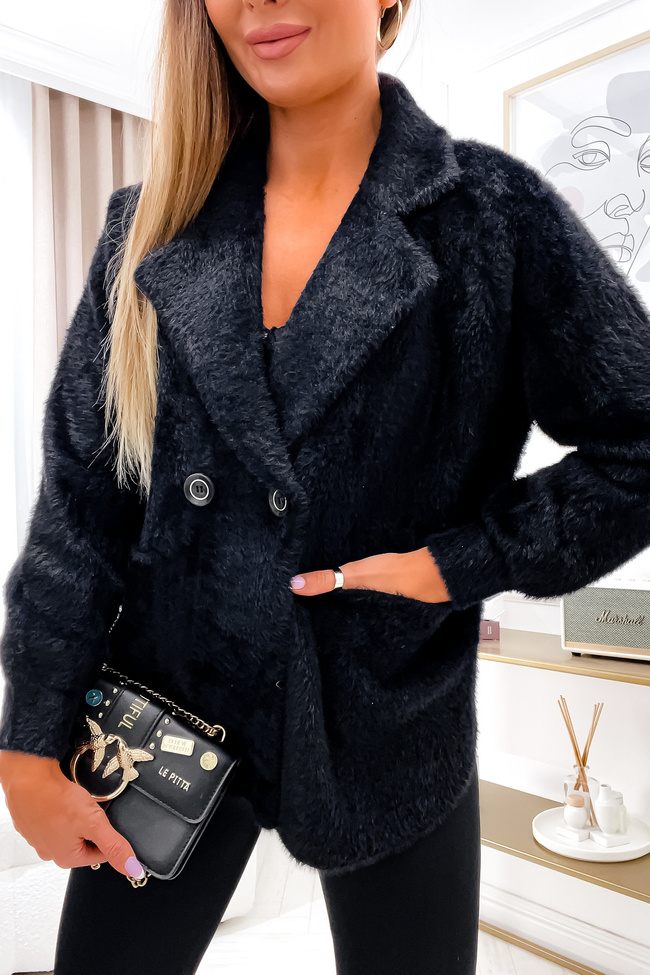 KURTKA WEŁNIANA ALPAKA KRÓTKA- CZARNA