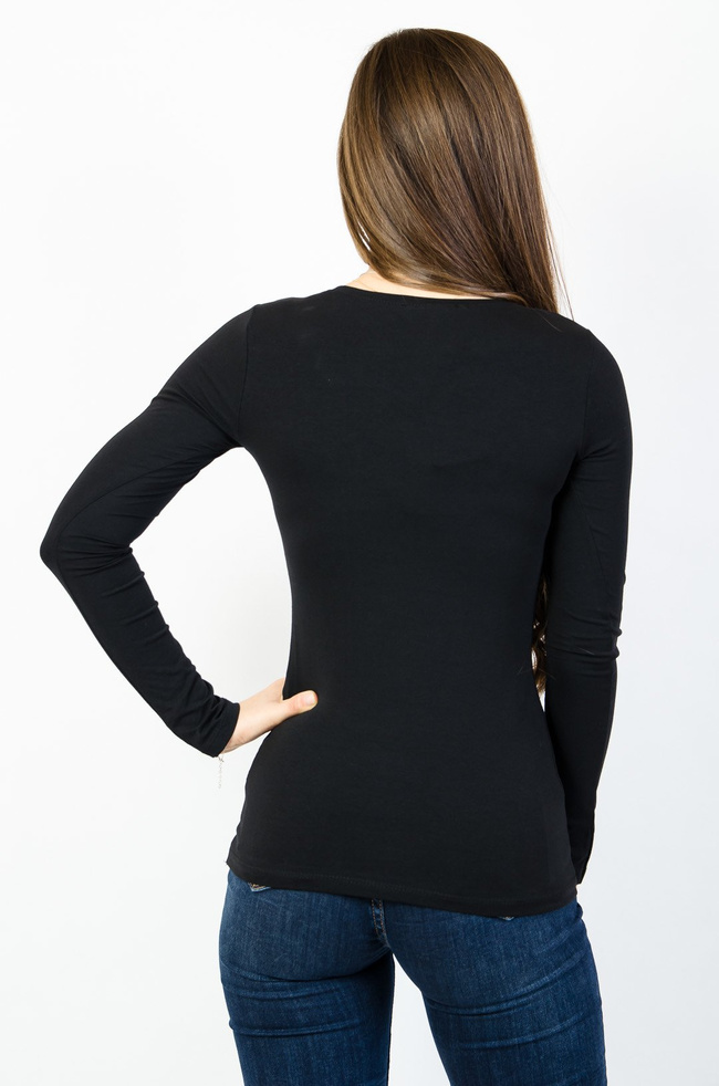 Czarna bluzka typu basic z długim rękawem
