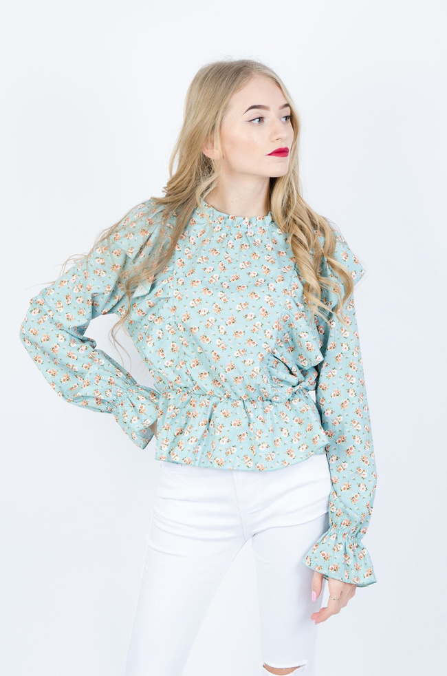TURKUSOWY TOP W KWIATY
