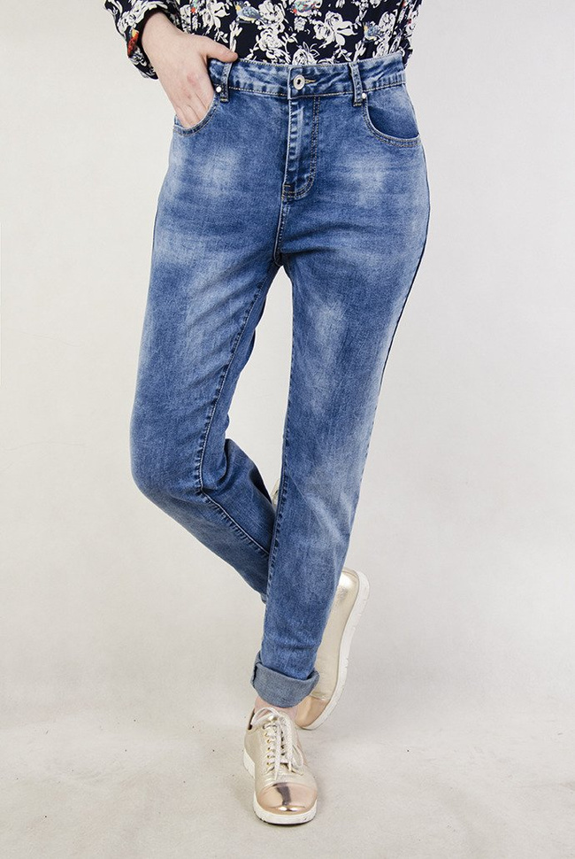 (DUŻE ROZMIARY) Spodnie jeansowe delikatnie cieniowane, długa nogawka