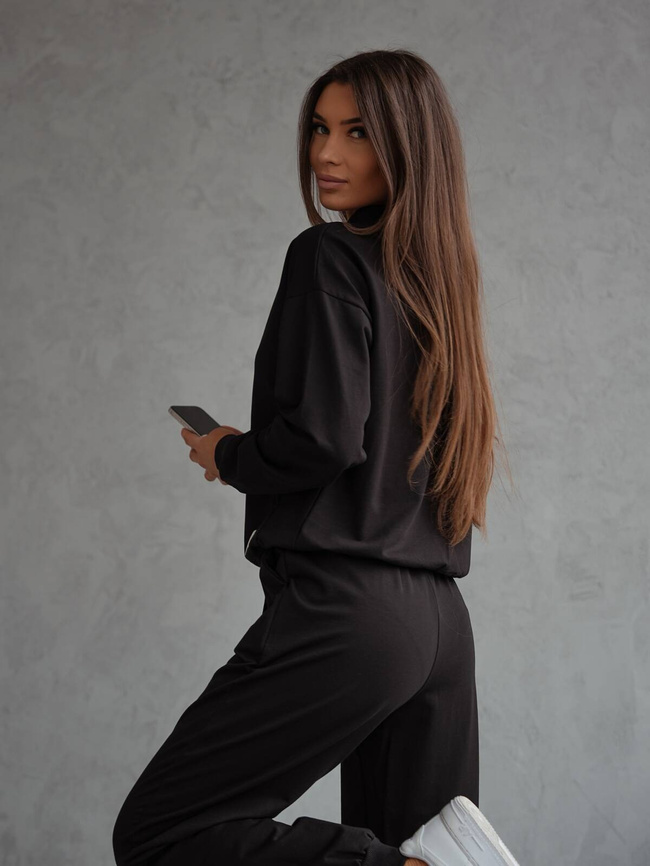 KOMPLET BAWEŁNIANY BLUZA Z SZNURKAMI+SPODNIE- CZARNY