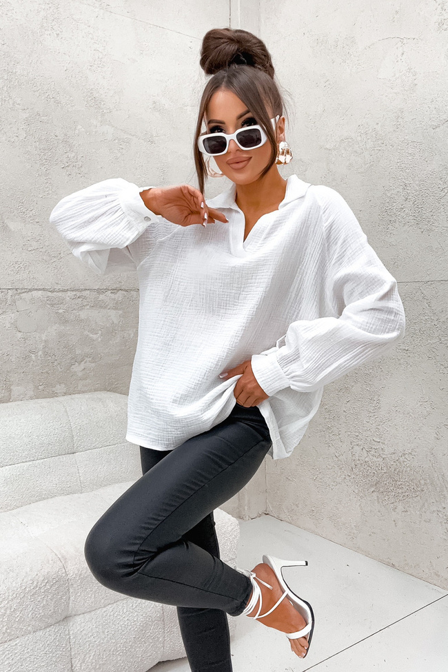 BLUZKA KOSZULOWA MUŚLINOWA- BIAŁA