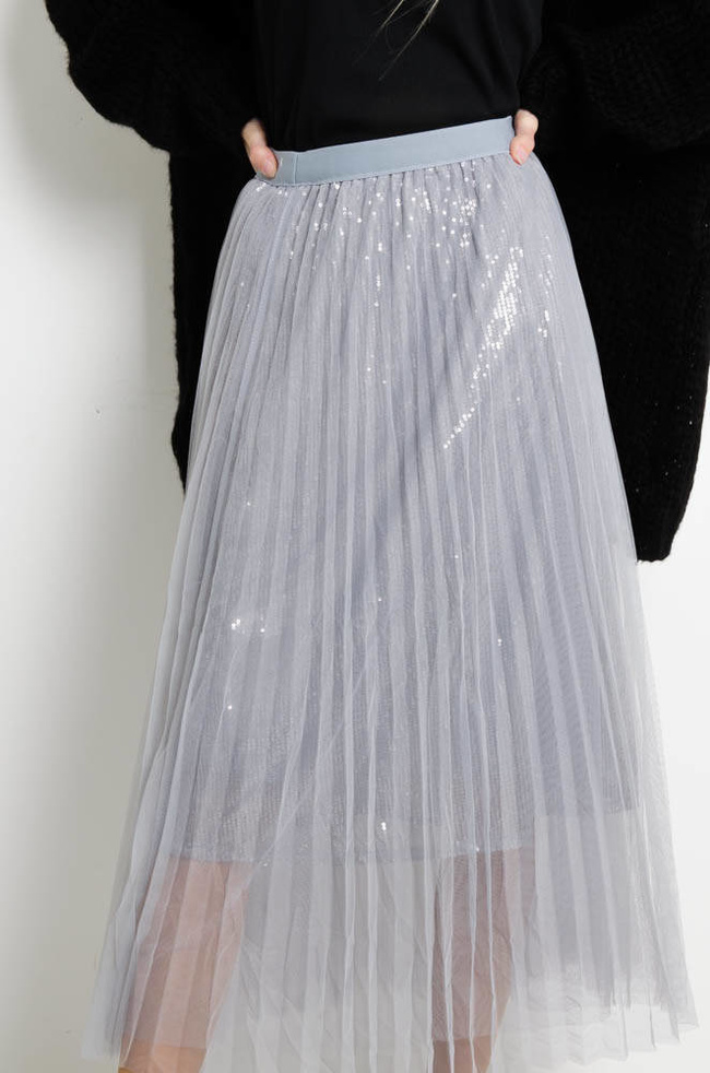 SZARA SPÓDNICA TIULOWA Z CEKINAMI