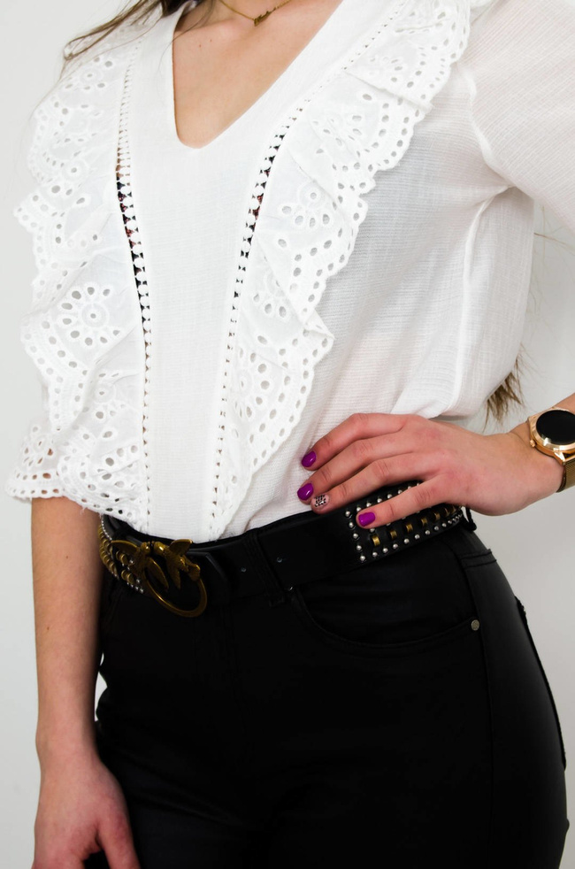 BIAŁA BLUZKA W SZPIC Z HAFTEM