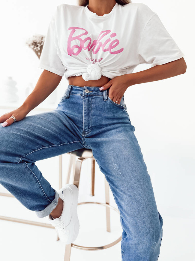 SPODNIE MOM STRETCH JASNY JEANS- WYSOKI STAN