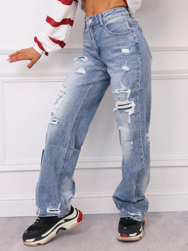 SPODNIE JEANSOWE Z SZEROKIMI NOGAWKAMI I PRZETARCIAMI