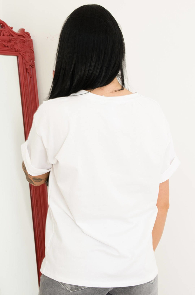 BIAŁY T-SHIRT OVERSIZE Z NAPISEM