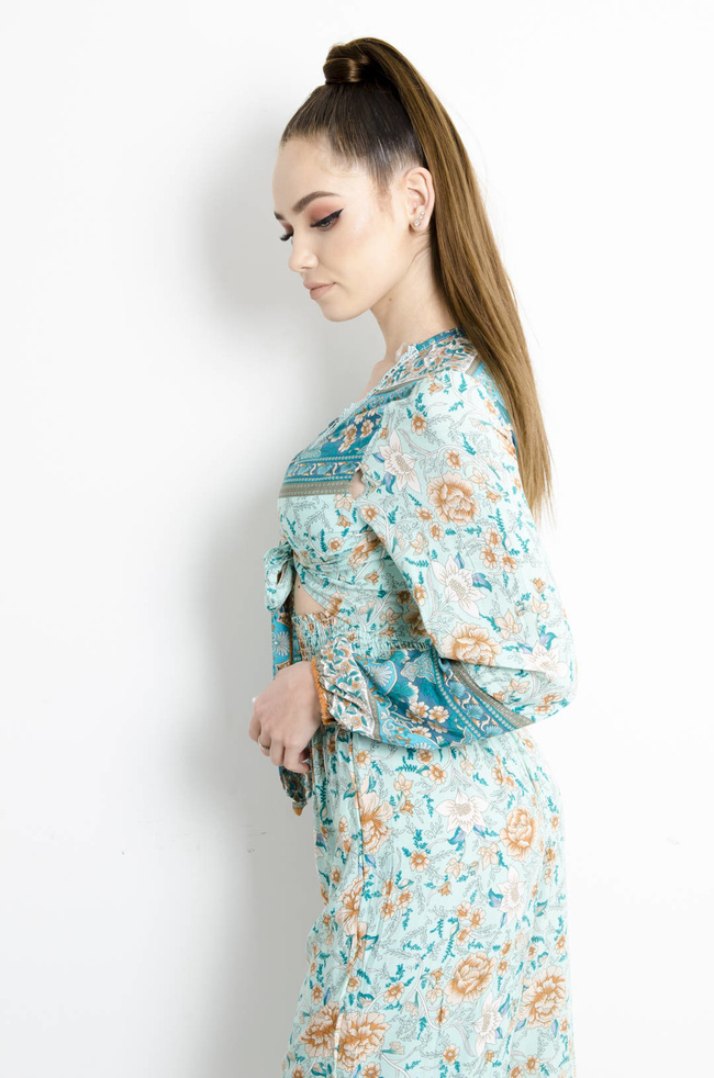 KOMPLET W KWIATY - TURKUSOWY