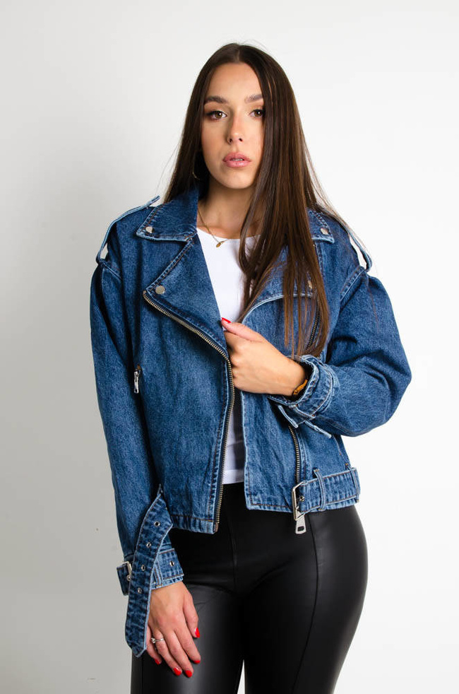JEANSOWA KURTKA BIKER W KOLORZE GRANATU
