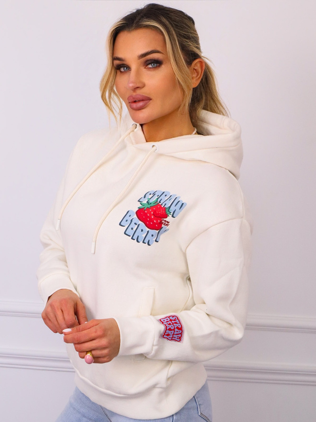 BLUZA Z KAPTUREM Z APLIKACJĄ Z PRZODU I NA PLECACH- BIAŁA